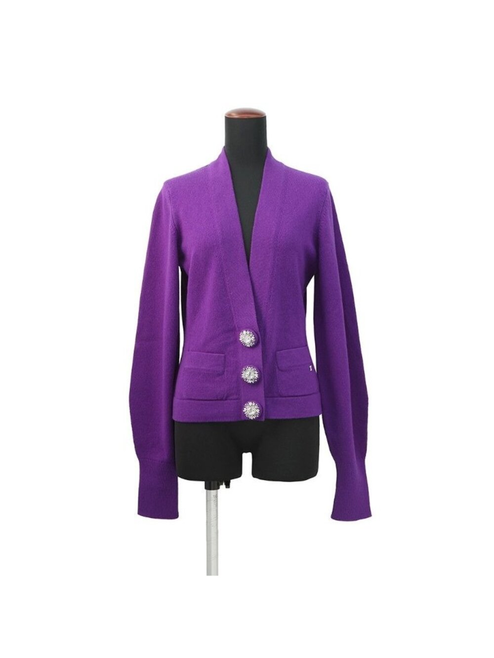 Chanel Cardigan CC Logo Cashmere Rhinestone 38 Top